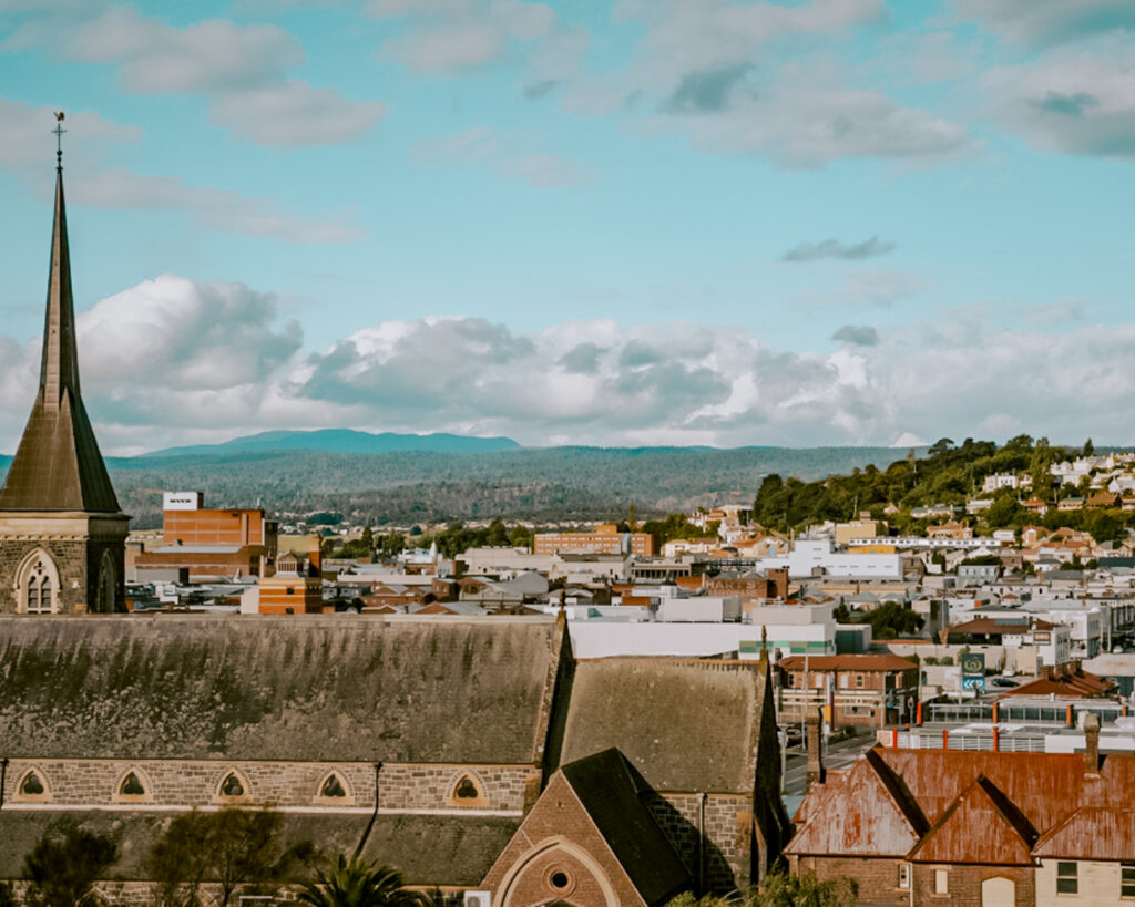 An off the beaten path travel destination Launceston, Tasmania rooftop view. 