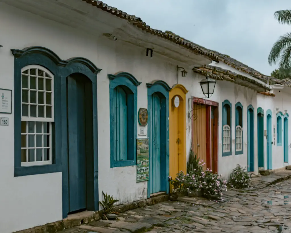 Colorful doors in the historic center. One of the top things to do in Paraty. 