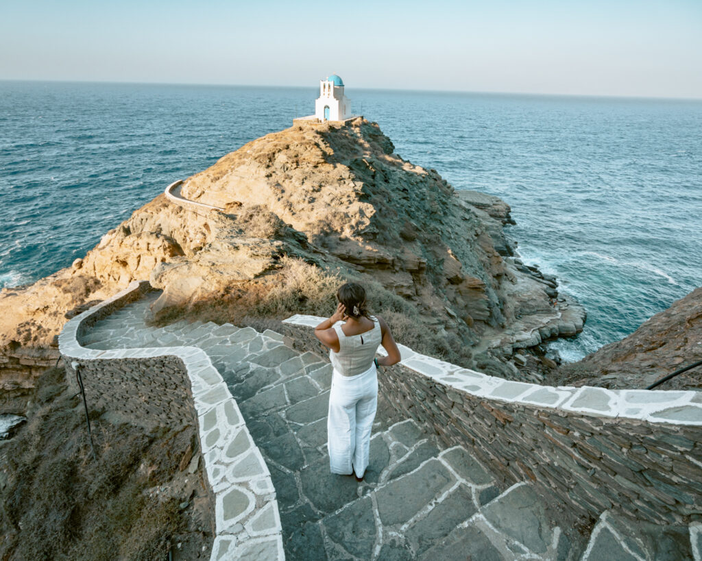 Greece vacation photo of me posing in Sifnos at the church.