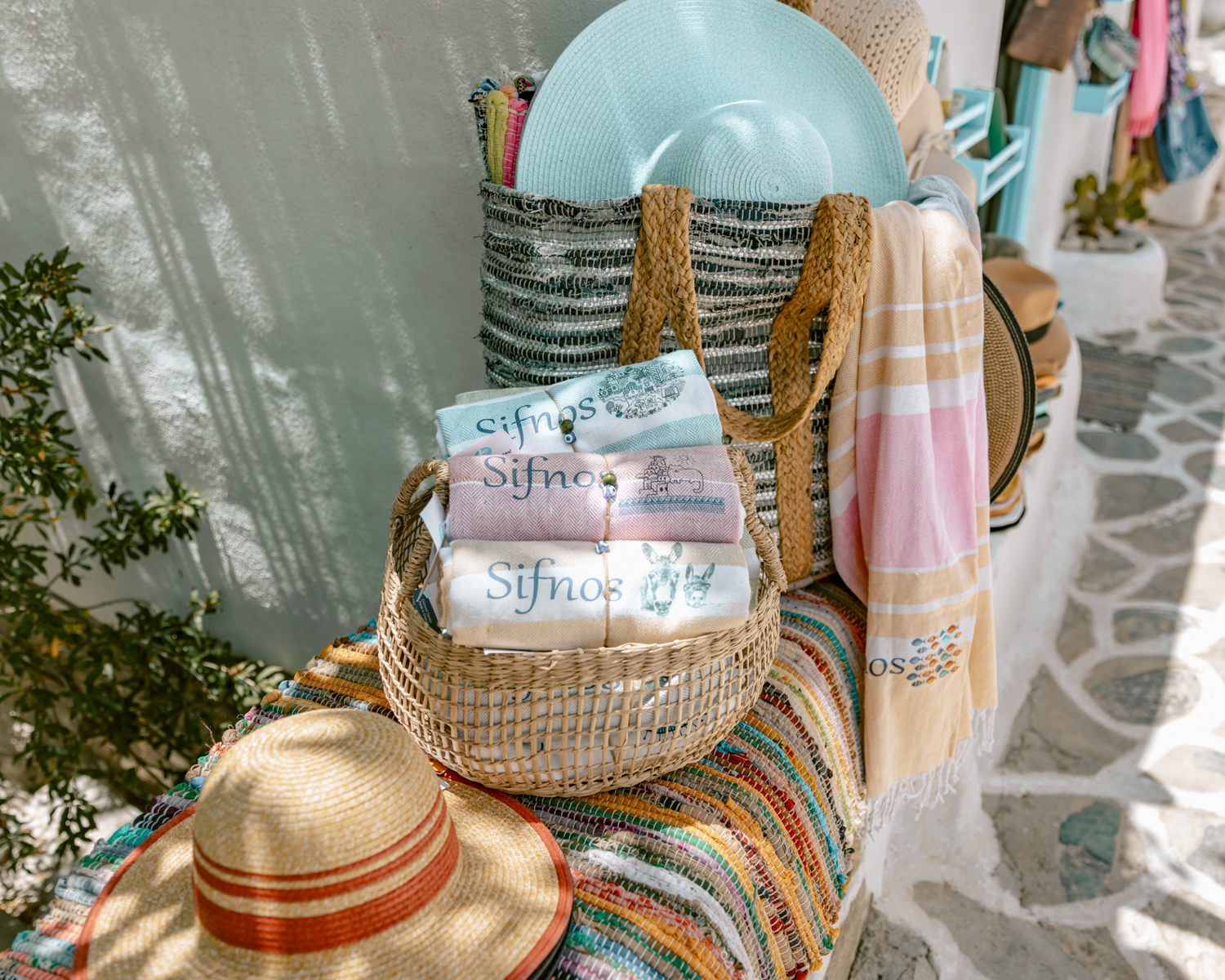 Hats, towels, blankets some of the best souvenirs to buy in Greece.